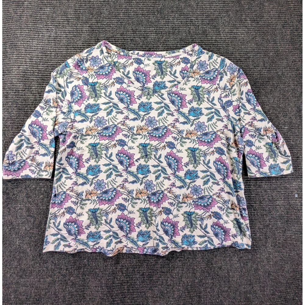 Soft Surroundings Top Womens 2X White Floral Stretch 3/4 Sleeve Round Neck